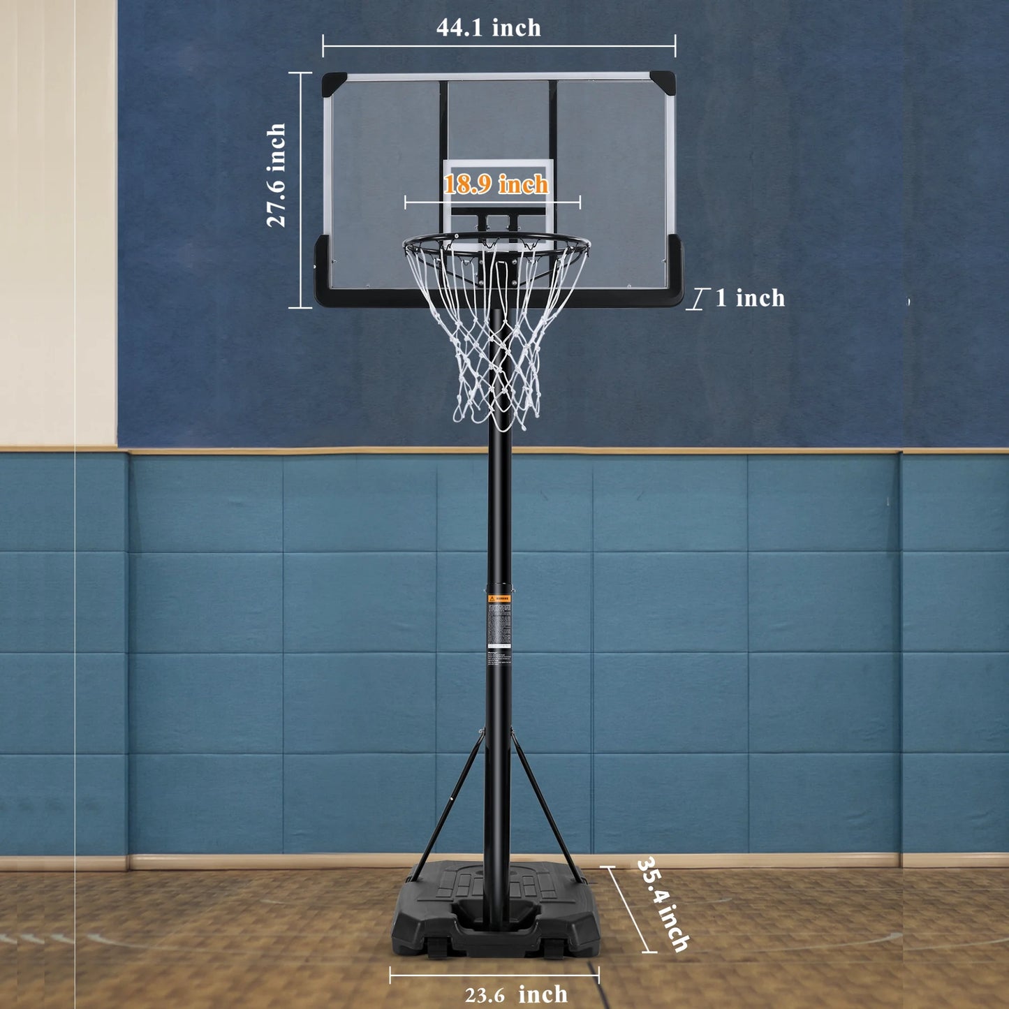 44-Inch Portable Basketball Hoop System with Adjustable Height, Large Backboard, and Stable Base for Indoor and Outdoor Use for All Ages