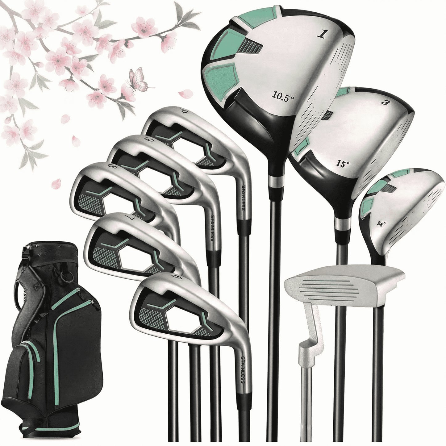 9-Piece Right-Handed Golf Club Set with Stand Bag and 3 Bonus Head Covers