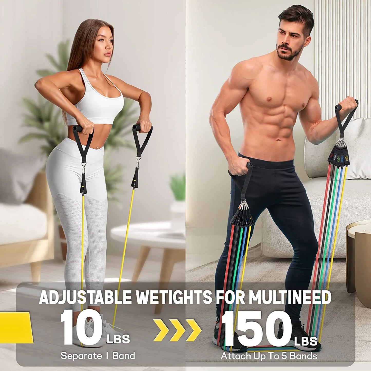 150 lbs Resistance Bands Set with Handles for Strength Training and Home Workouts for Men and Women