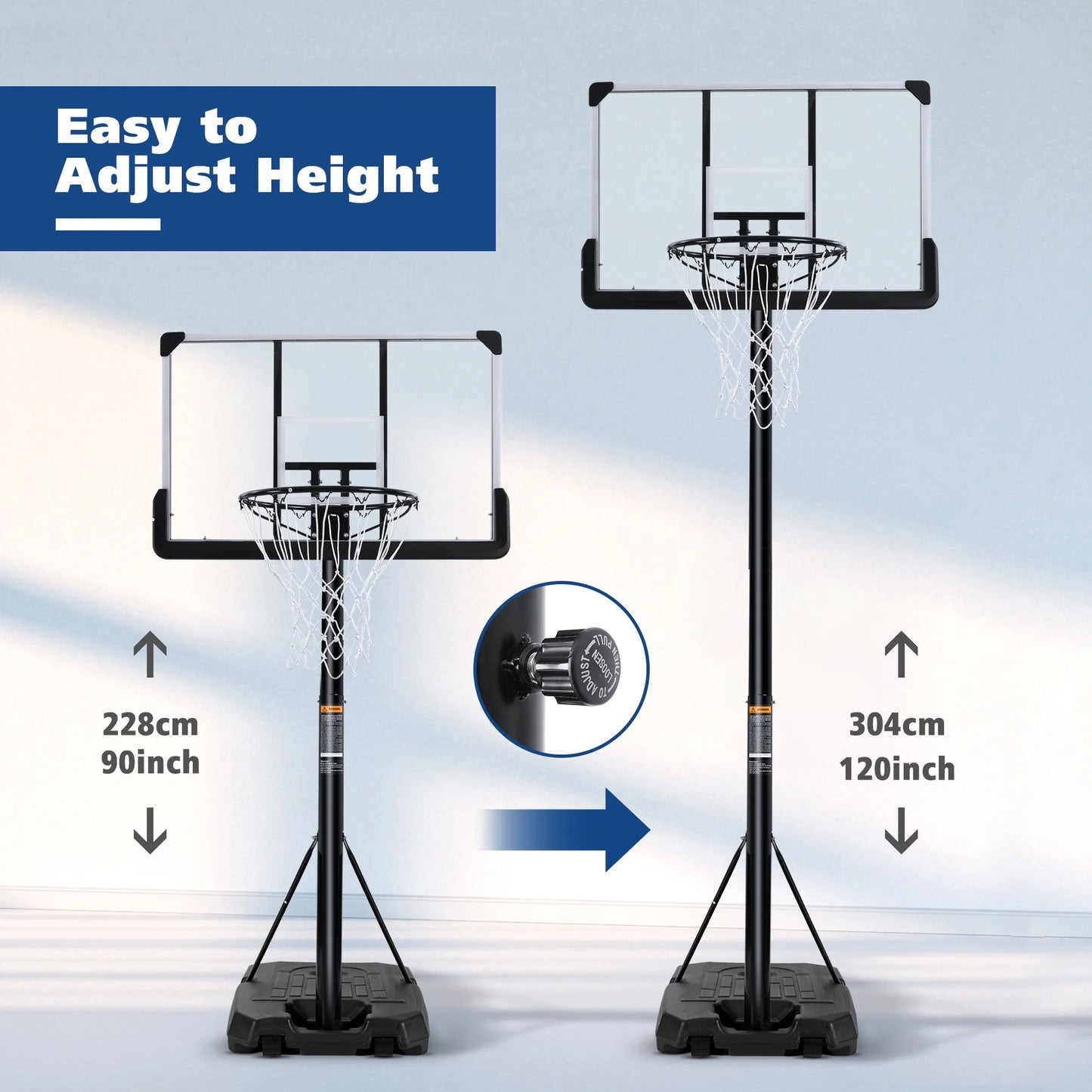 44-Inch Portable Basketball Hoop System with Adjustable Height, Large Backboard, and Stable Base for Indoor and Outdoor Use for All Ages