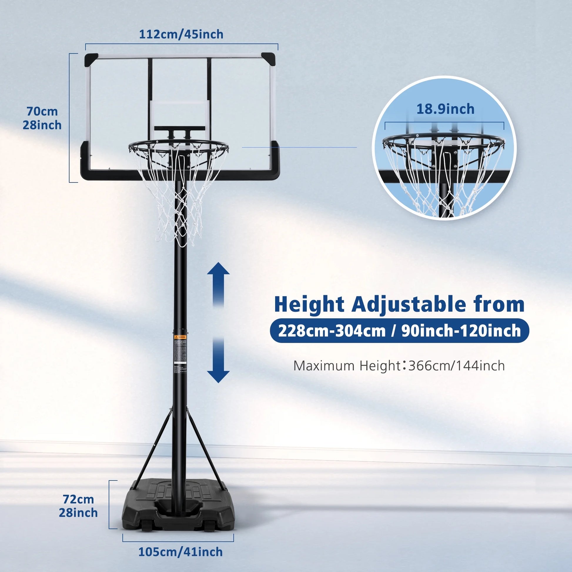44-Inch Portable Basketball Hoop System with Adjustable Height, Large Backboard, and Stable Base for Indoor and Outdoor Use for All Ages