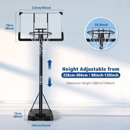 44-Inch Portable Basketball Hoop System with Adjustable Height, Large Backboard, and Stable Base for Indoor and Outdoor Use for All Ages
