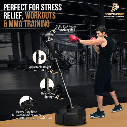 Techtools Adjustable Punching Bag with Stand - Boxing Equipment for Teens and Adults, Ideal for Training, Fitness, and Stress Relief