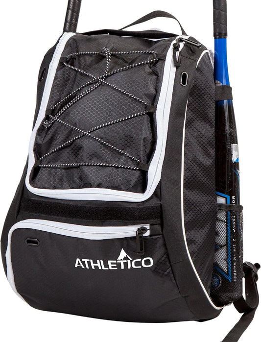 Baseball Bat Backpack - Versatile Gear Bag for Baseball, T-Ball, and Softball Equipment for All Ages | Accommodates Bat, Helmet, Glove, and Footwear | Includes Shoe Compartment and Fence Hook