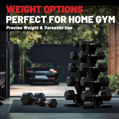 HEX Dumbbell Set (2.5-125 lbs) - Rubber Encased Weights for Home Gym, Ideal for Strength Training for Men and Women