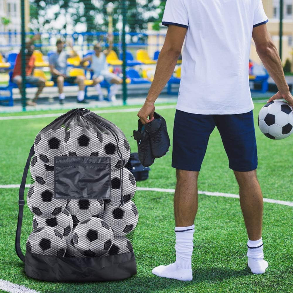 Extra Large Heavy-Duty Mesh Sports Ball Bag with Drawstring and Shoulder Strap for Basketball, Volleyball, Baseball, and Swimming Gear