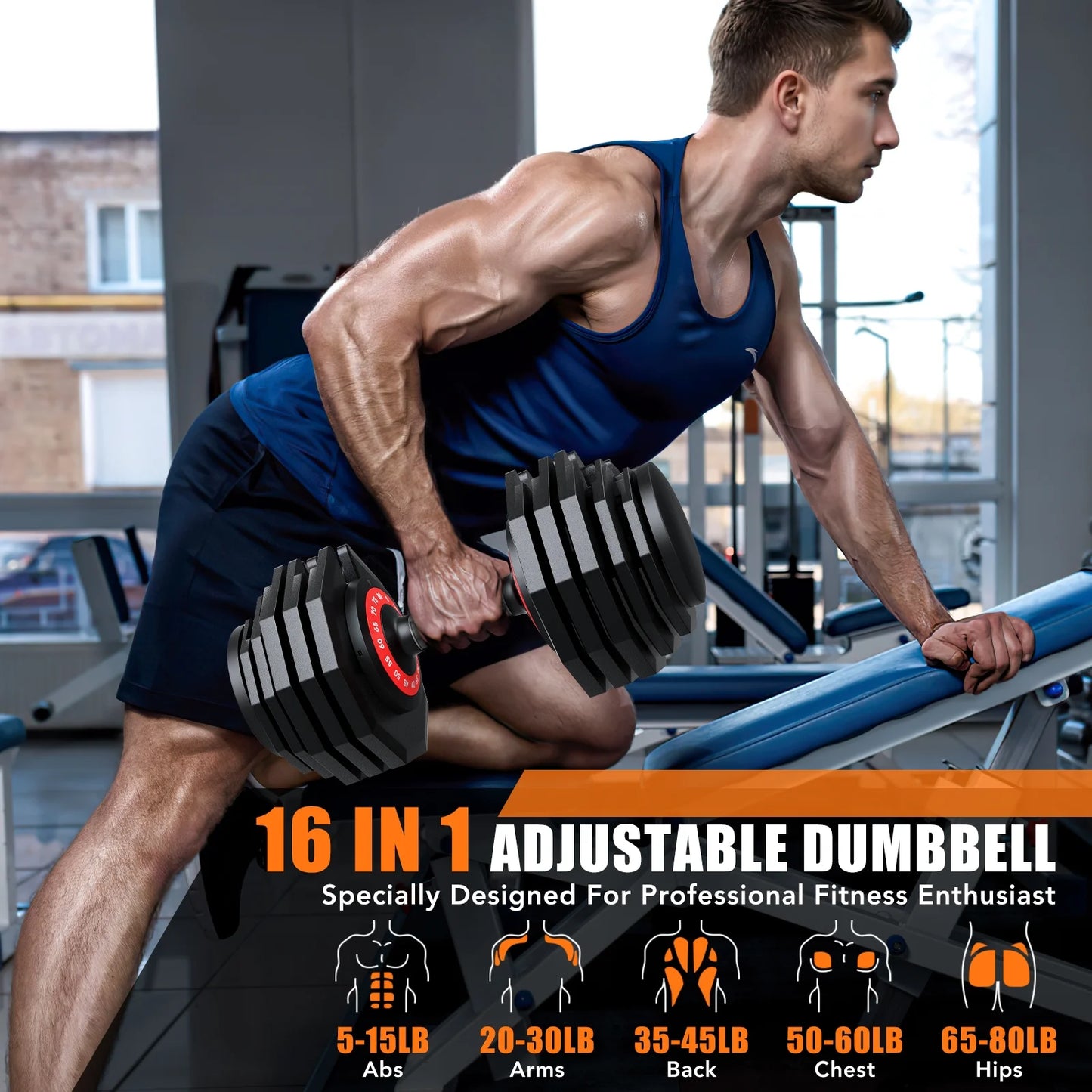 Adjustable Dumbbell Set, 160 lbs (80 lbs x 2), 16-in-1 Quick-Select Weight Range from 5 to 80 lbs for Comprehensive Home Workouts