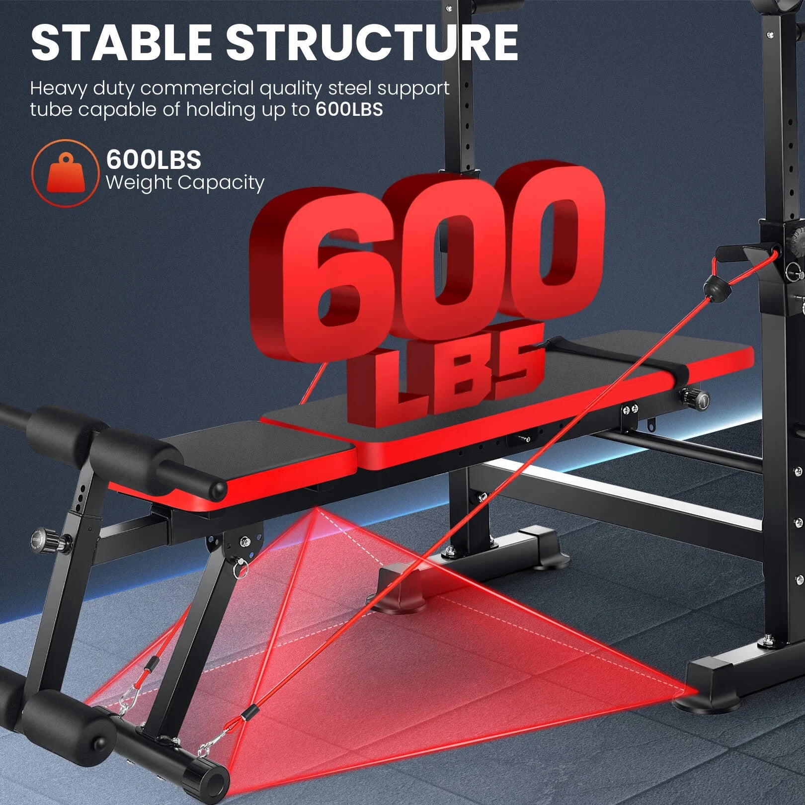 6-in-1 Adjustable Weight Bench Set with Barbell Rack and Removable Foot Bracket, Includes Resistance Bands for Home Gym Training