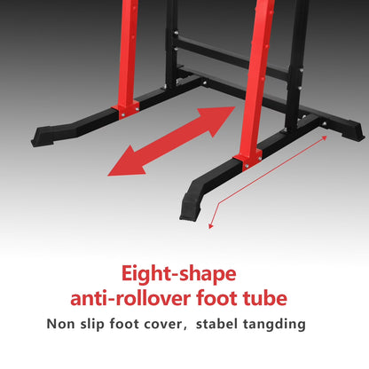 Multi-Function Power Tower with Dip Stands, Pull-Up Bars, and Squat Bar for Home Gym Strength Training - Red