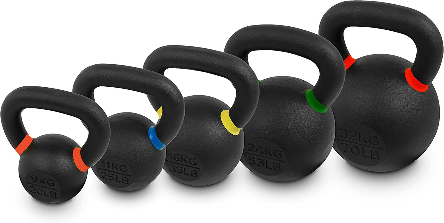 Premium Powder-Coated Cast Iron Kettlebells with LB and KG Weight Options