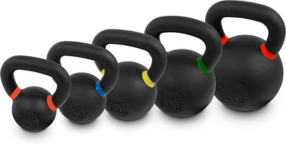 Premium Powder-Coated Cast Iron Kettlebells with LB and KG Weight Options