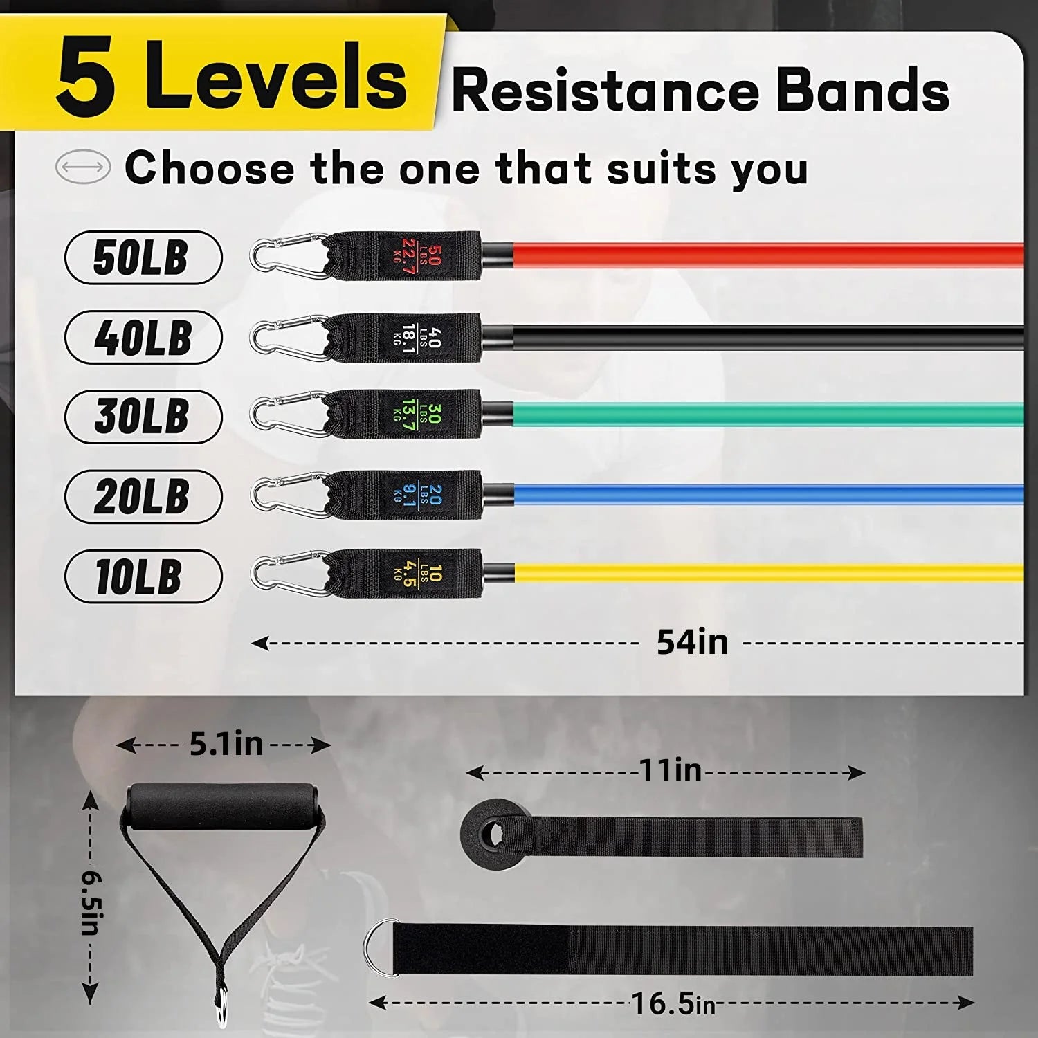 150 lbs Resistance Bands Set with Handles for Strength Training and Home Workouts for Men and Women