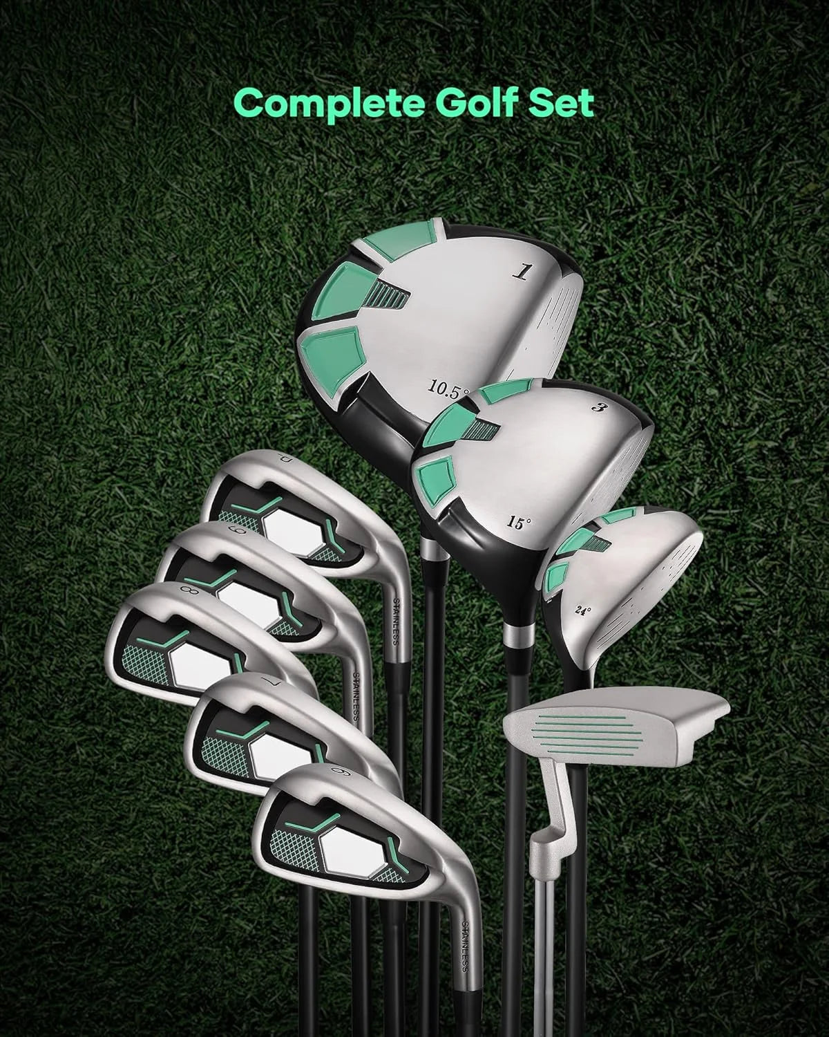 9-Piece Right-Handed Golf Club Set with Stand Bag and 3 Bonus Head Covers