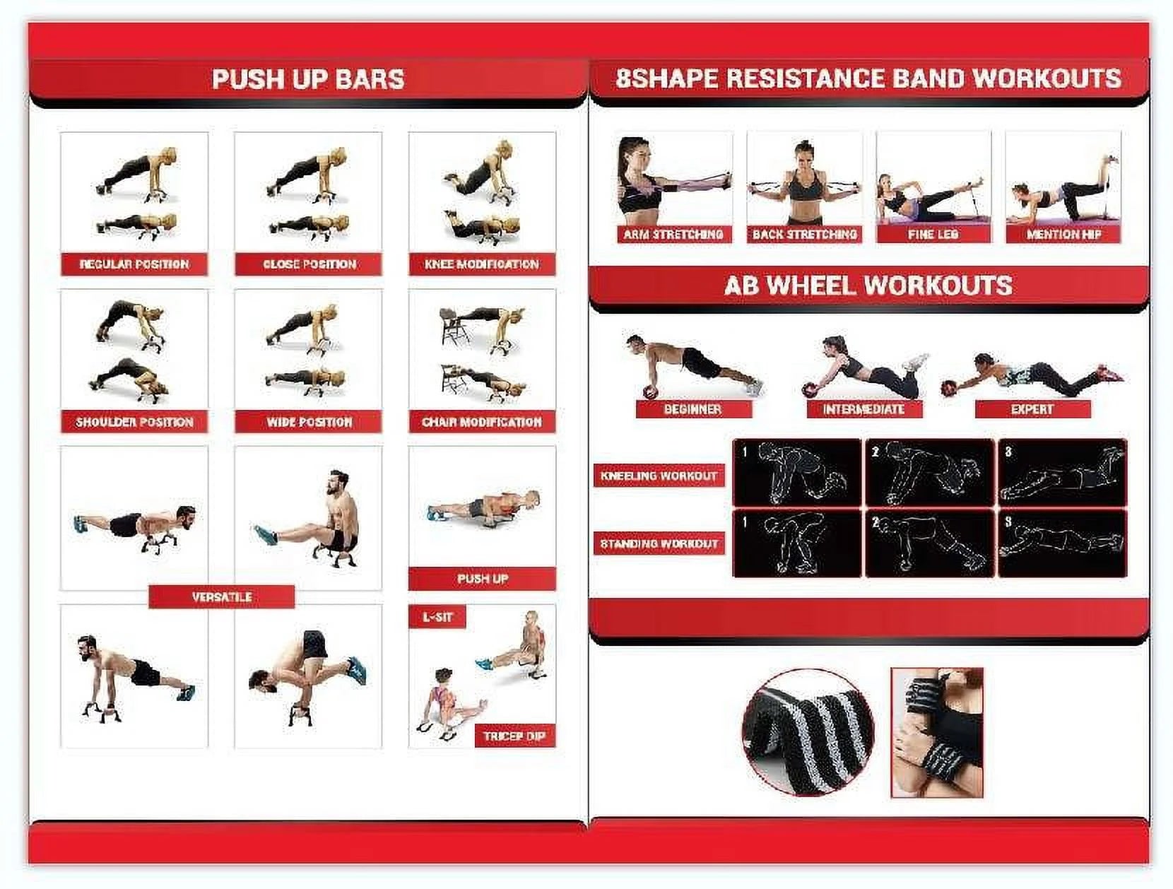 17-in-1 Ab Roller Wheel Workout Kit with Resistance Bands, Knee Mat, Jump Rope, and Push-Up Bar for Core Strength Training at Home and Gym - Unisex Design in Black