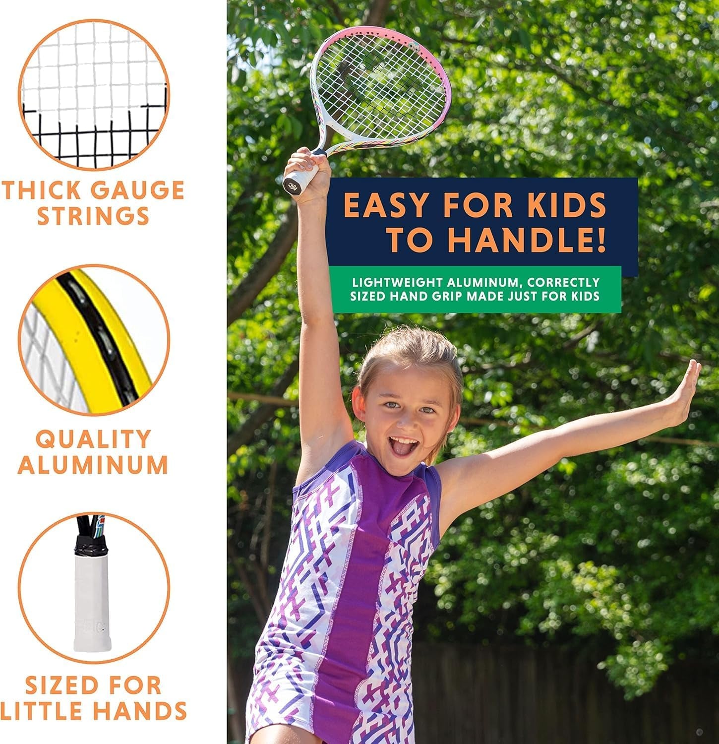 Professional Youth Tennis Racket with Training Videos – Aluminum Construction and Neoprene Handle for Ages 5-12 – Enhance Skills and Performance