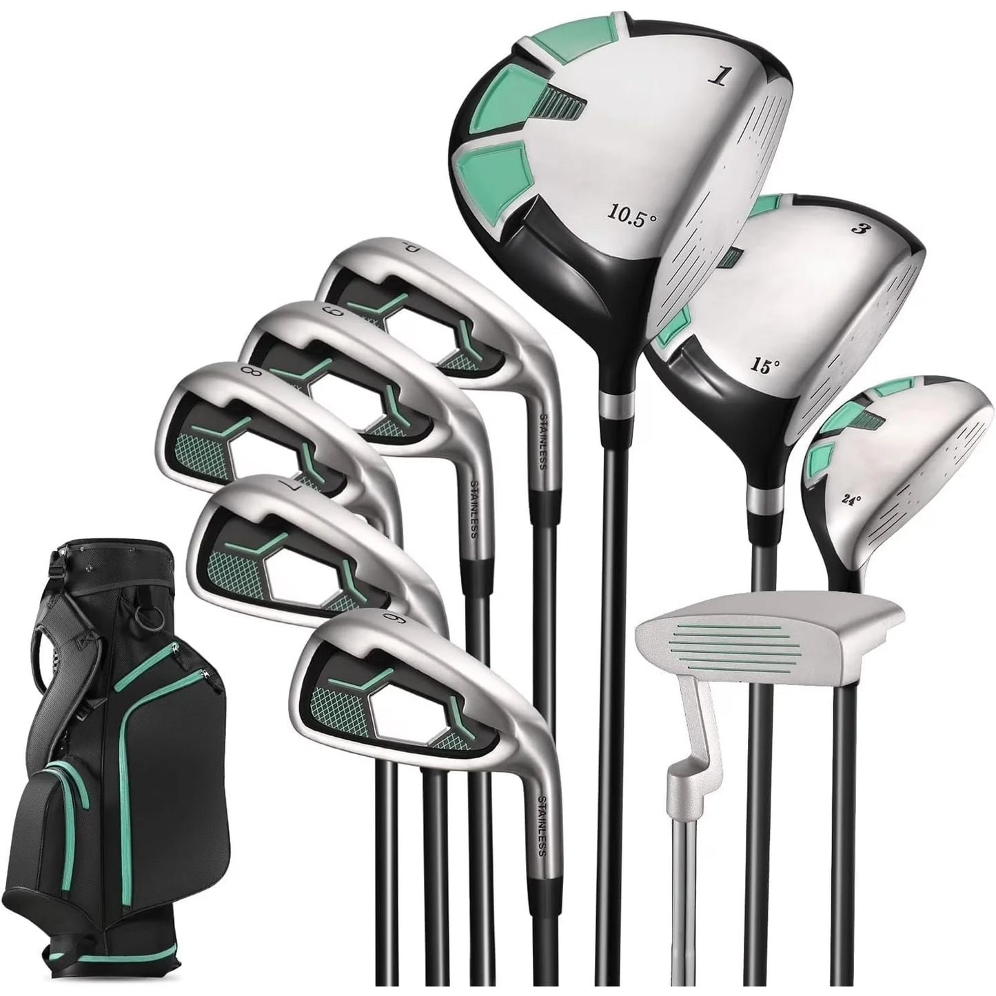 9-Piece Right-Handed Golf Club Set with Stand Bag and 3 Bonus Head Covers