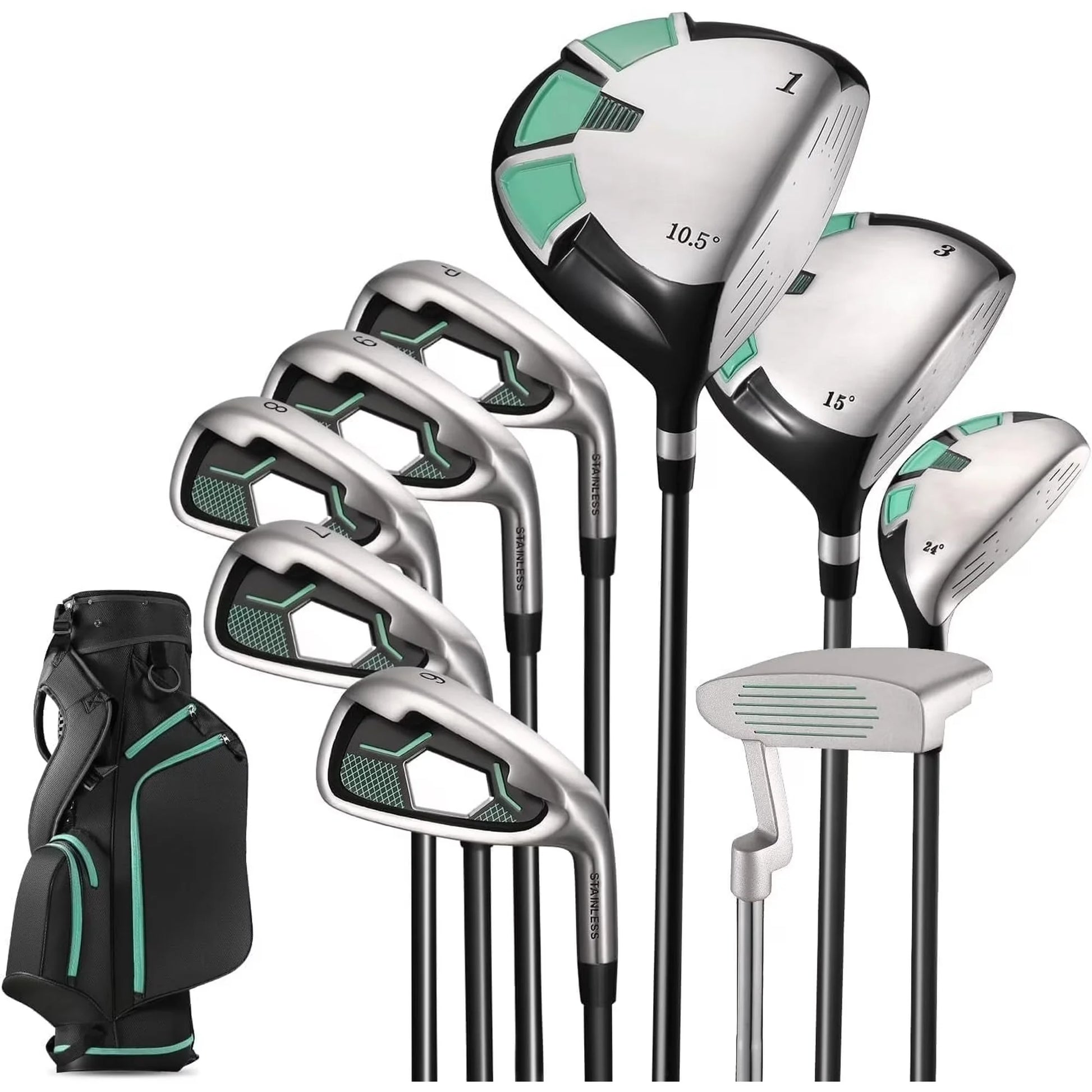 9-Piece Right-Handed Golf Club Set with Stand Bag and 3 Bonus Head Covers