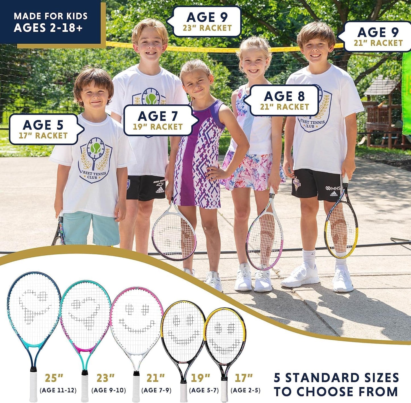Professional Youth Tennis Racket with Training Videos – Aluminum Construction and Neoprene Handle for Ages 5-12 – Enhance Skills and Performance