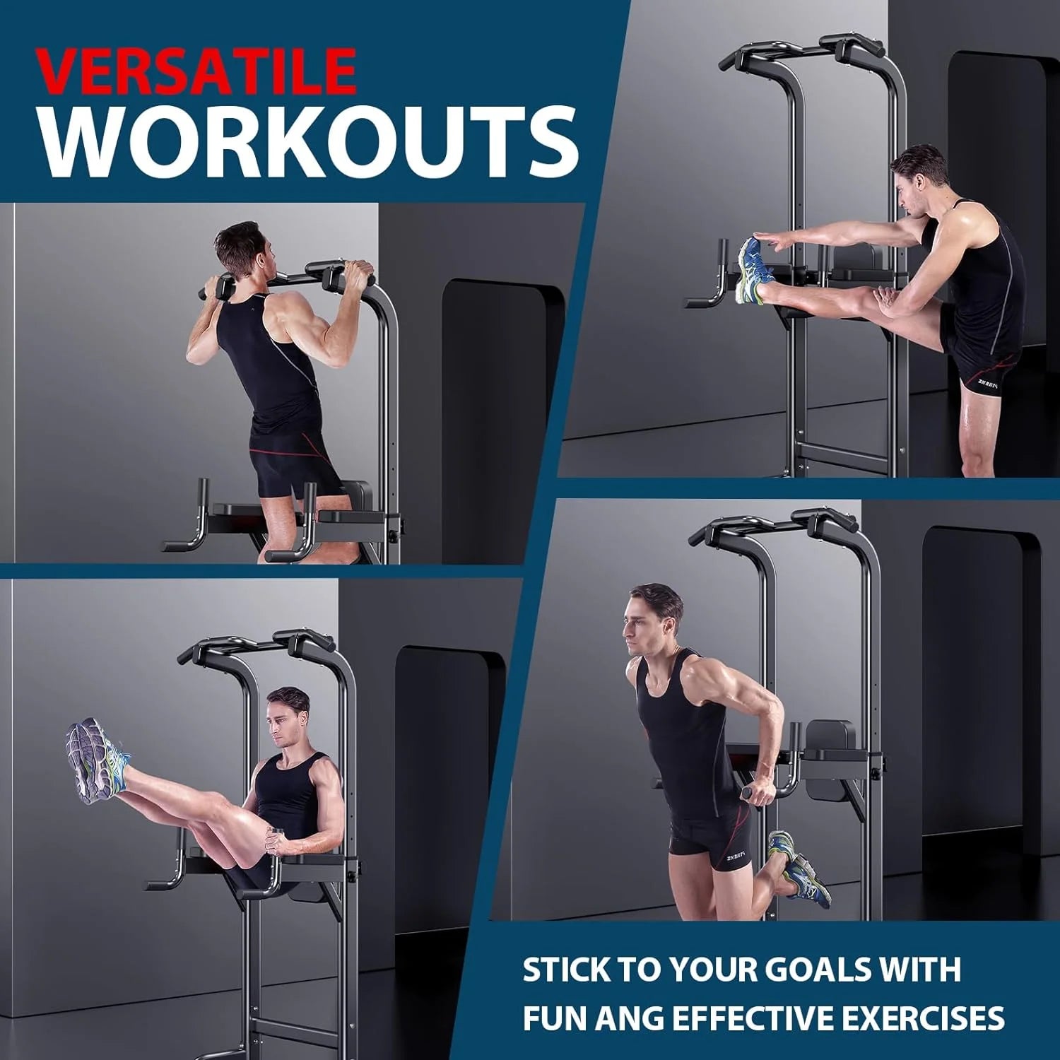 Adjustable Height Power Tower for Pull-Ups and Dips - Multi-Function Strength Training Station for Home Gym