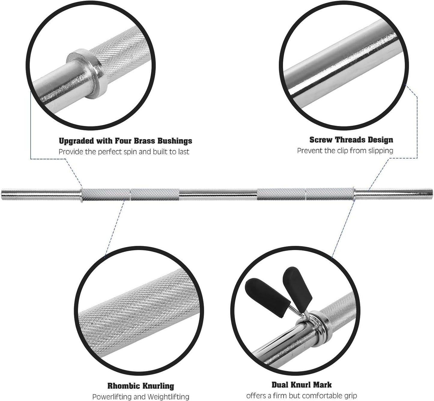 5FT Olympic Barbell Weight Set for Weightlifting and Powerlifting, Strength Training Equipment with Two Spring Collars for Home Gym Fitness (A-Silver-5Ft)