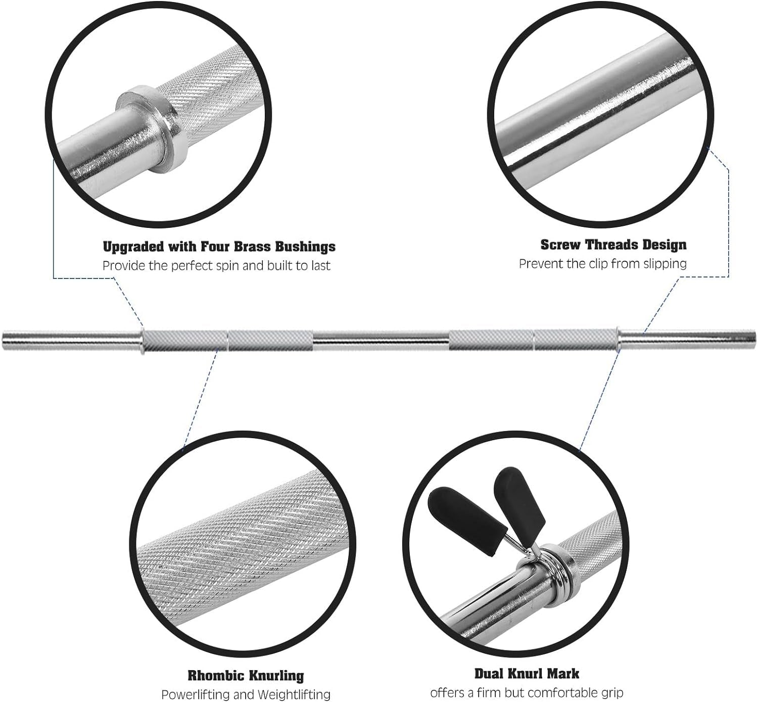 5FT Olympic Barbell Weight Set for Weightlifting and Powerlifting, Strength Training Equipment with Two Spring Collars for Home Gym Fitness (A-Silver-5Ft)
