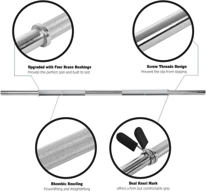 5FT Olympic Barbell Weight Set for Weightlifting and Powerlifting, Strength Training Equipment with Two Spring Collars for Home Gym Fitness (A-Silver-5Ft)