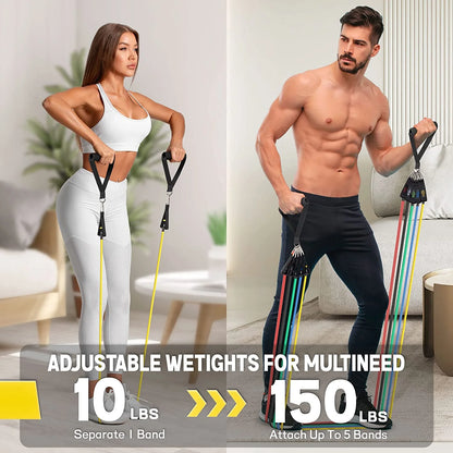 150 lbs Resistance Bands Set with Handles for Strength Training and Home Workouts for Men and Women