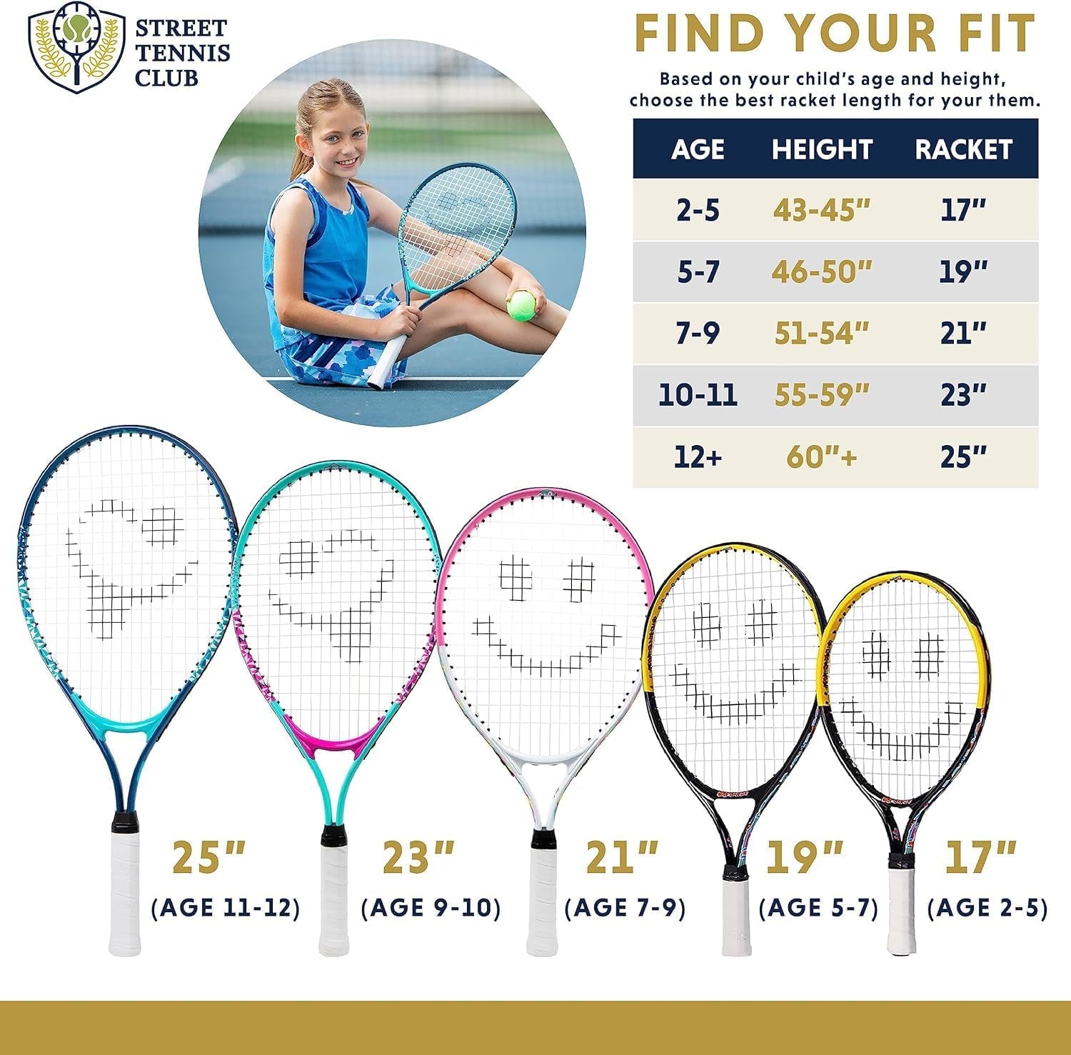 Professional Youth Tennis Racket with Training Videos – Aluminum Construction and Neoprene Handle for Ages 5-12 – Enhance Skills and Performance