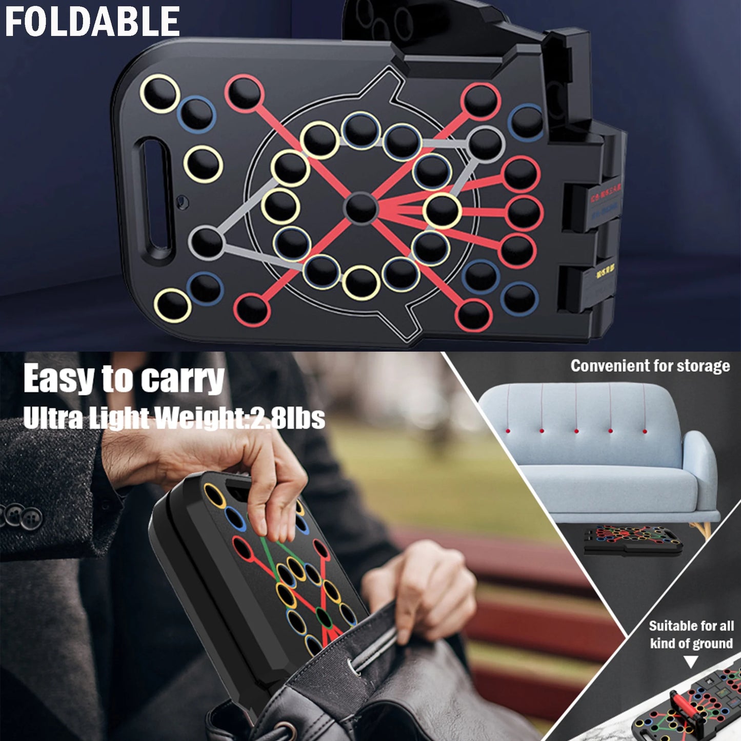 Professional Push-Up Board with Smart Counting Function, 60-in-1 Multi-Function Foldable and Portable Push-Up Bar, Ergonomic Push-Up Handles for Home and Gym Strength Training Equipment for Men