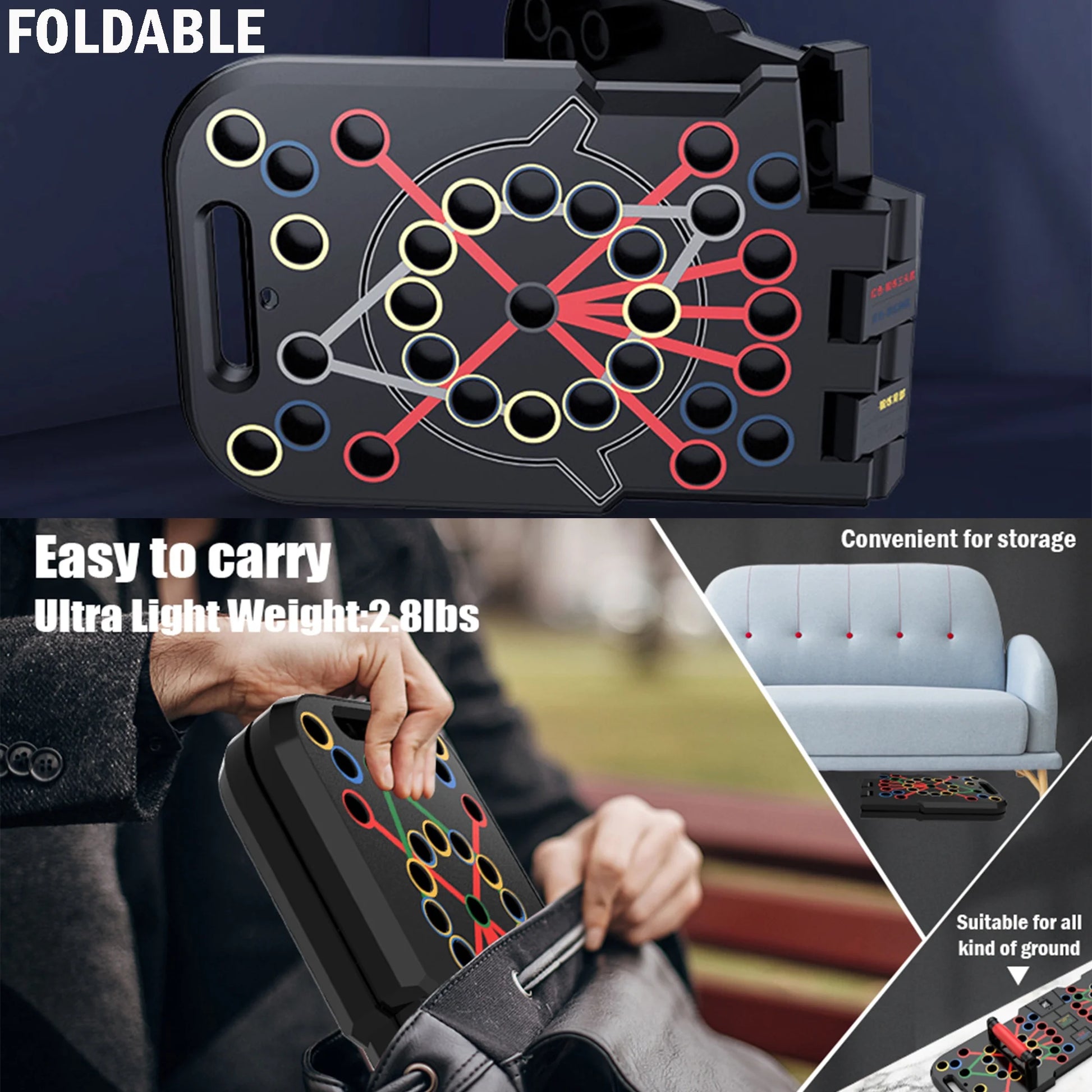 Professional Push-Up Board with Smart Counting Function, 60-in-1 Multi-Function Foldable and Portable Push-Up Bar, Ergonomic Push-Up Handles for Home and Gym Strength Training Equipment for Men