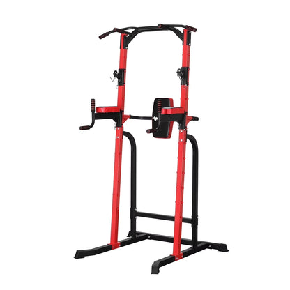 Multi-Function Power Tower with Dip Stands, Pull-Up Bars, and Squat Bar for Home Gym Strength Training - Red