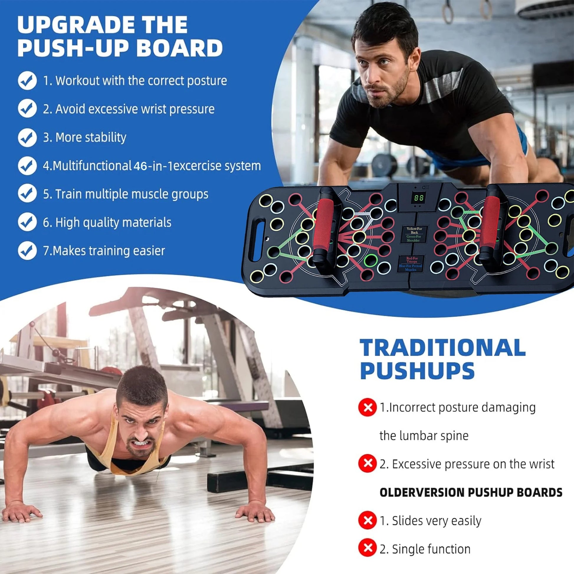 Professional Push-Up Board with Smart Counting Function, 60-in-1 Multi-Function Foldable and Portable Push-Up Bar, Ergonomic Push-Up Handles for Home and Gym Strength Training Equipment for Men