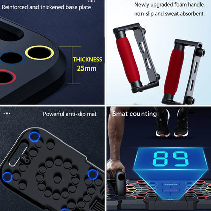 Professional Push-Up Board with Smart Counting Function, 60-in-1 Multi-Function Foldable and Portable Push-Up Bar, Ergonomic Push-Up Handles for Home and Gym Strength Training Equipment for Men