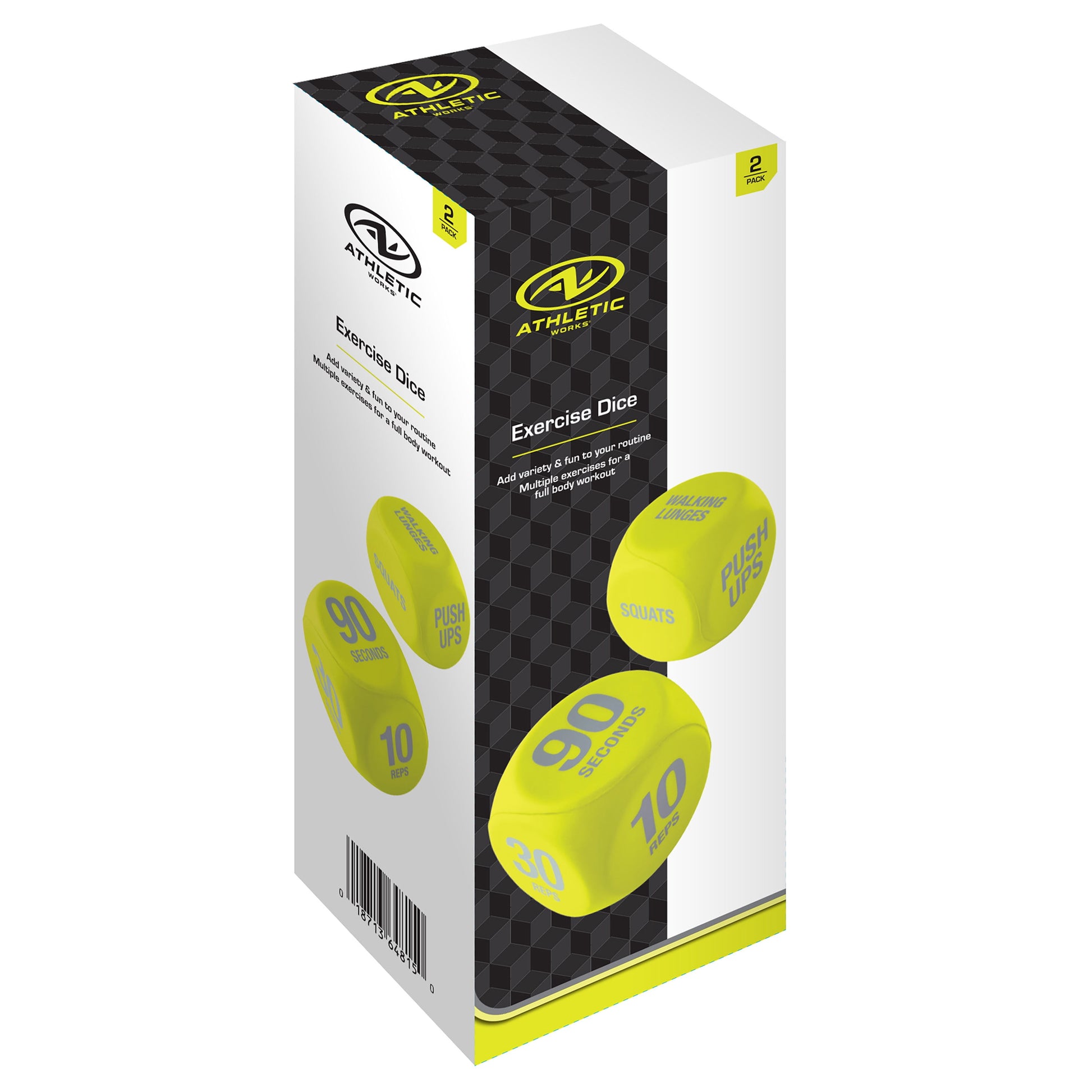 Foam 6-Sided Exercise Workout Dice - Set of 2, Yellow, Suitable for Adults Ages 18+