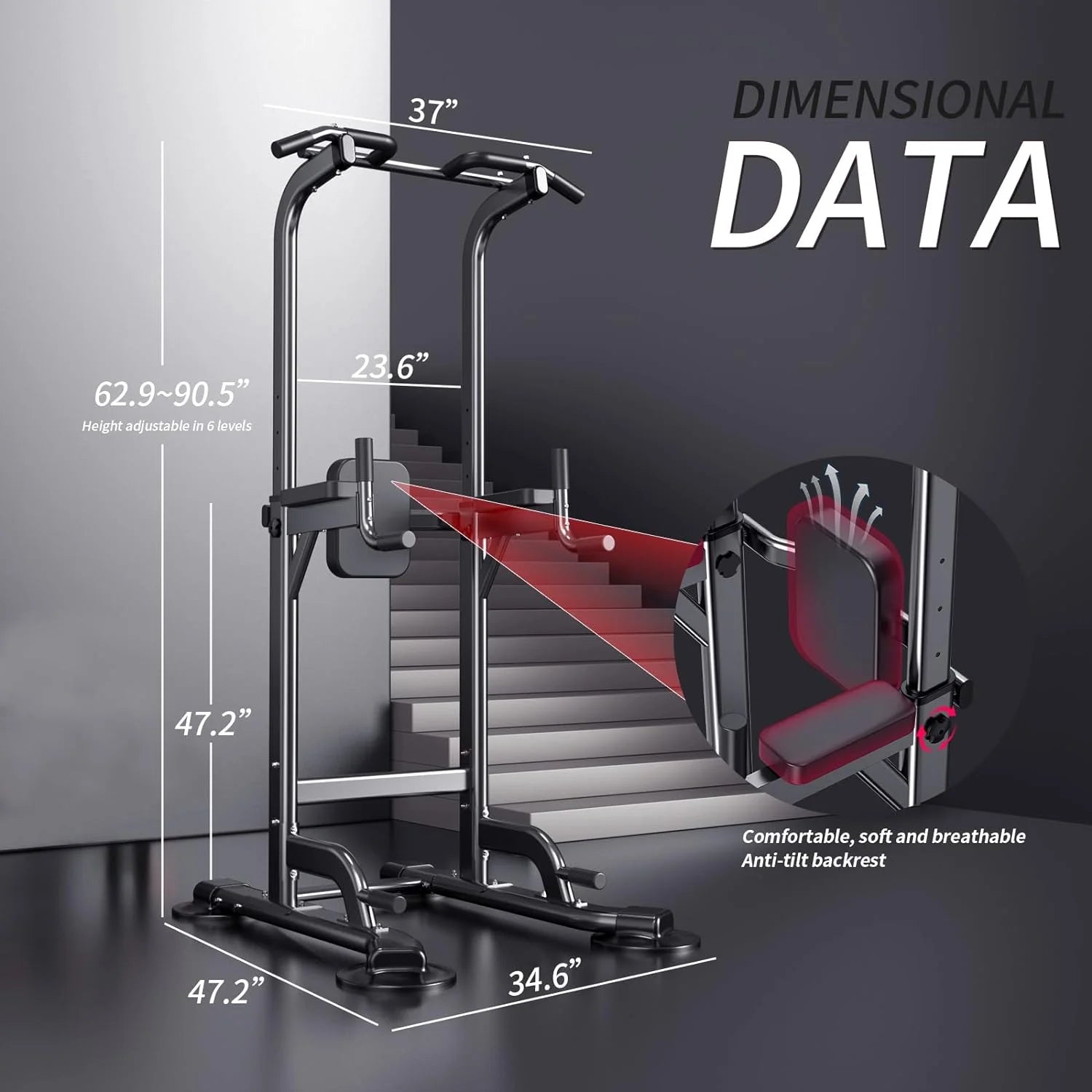 Adjustable Height Power Tower for Pull-Ups and Dips - Multi-Function Strength Training Station for Home Gym