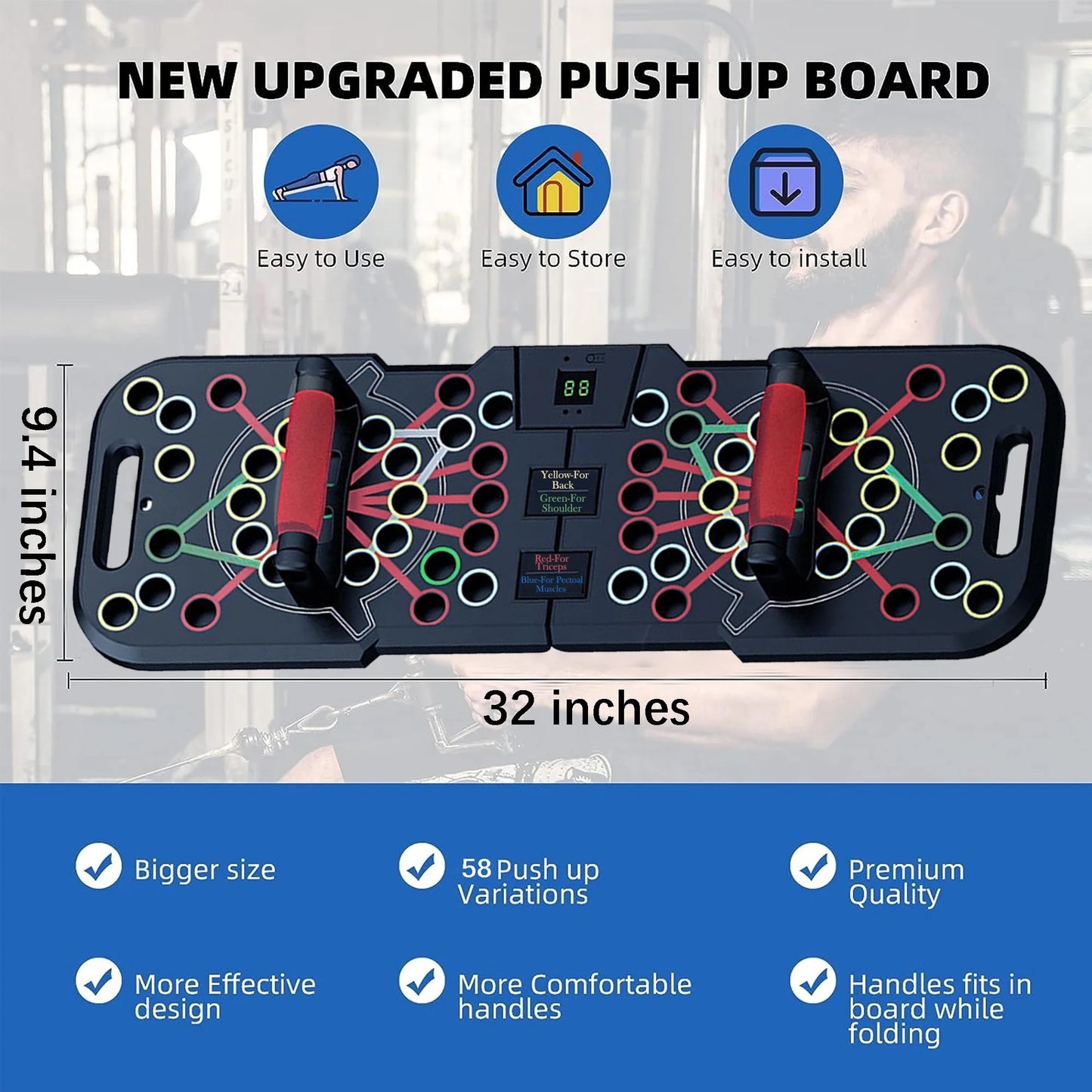 Professional Push-Up Board with Smart Counting Function, 60-in-1 Multi-Function Foldable and Portable Push-Up Bar, Ergonomic Push-Up Handles for Home and Gym Strength Training Equipment for Men