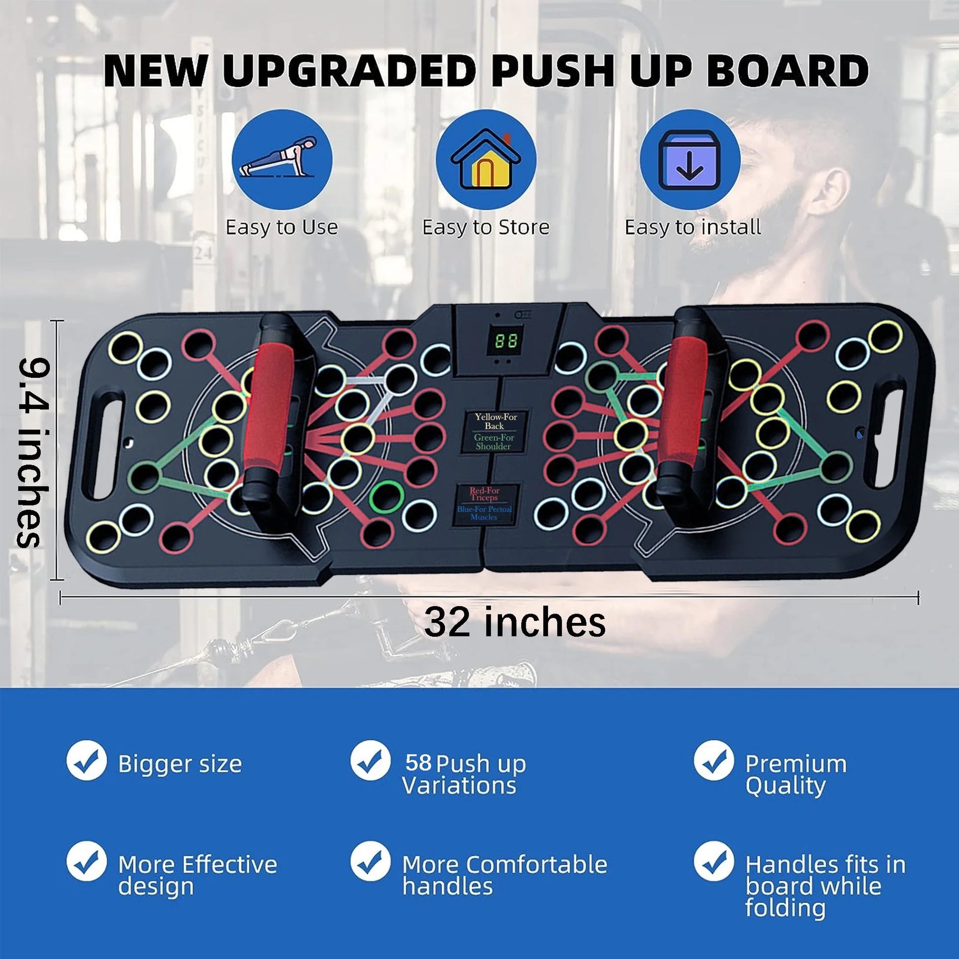 Professional Push-Up Board with Smart Counting Function, 60-in-1 Multi-Function Foldable and Portable Push-Up Bar, Ergonomic Push-Up Handles for Home and Gym Strength Training Equipment for Men