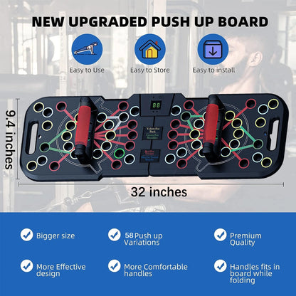 Professional Push-Up Board with Smart Counting Function, 60-in-1 Multi-Function Foldable and Portable Push-Up Bar, Ergonomic Push-Up Handles for Home and Gym Strength Training Equipment for Men