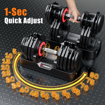Adjustable Dumbbell Set, 160 lbs (80 lbs x 2), 16-in-1 Quick-Select Weight Range from 5 to 80 lbs for Comprehensive Home Workouts