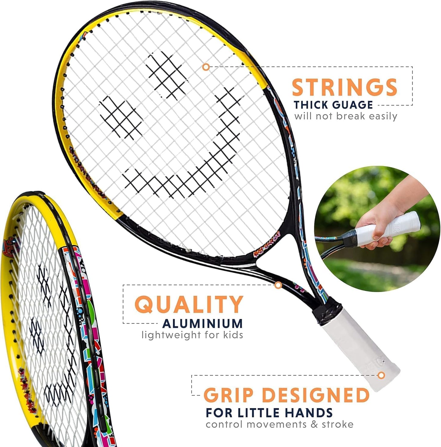 Professional Youth Tennis Racket with Training Videos – Aluminum Construction and Neoprene Handle for Ages 5-12 – Enhance Skills and Performance