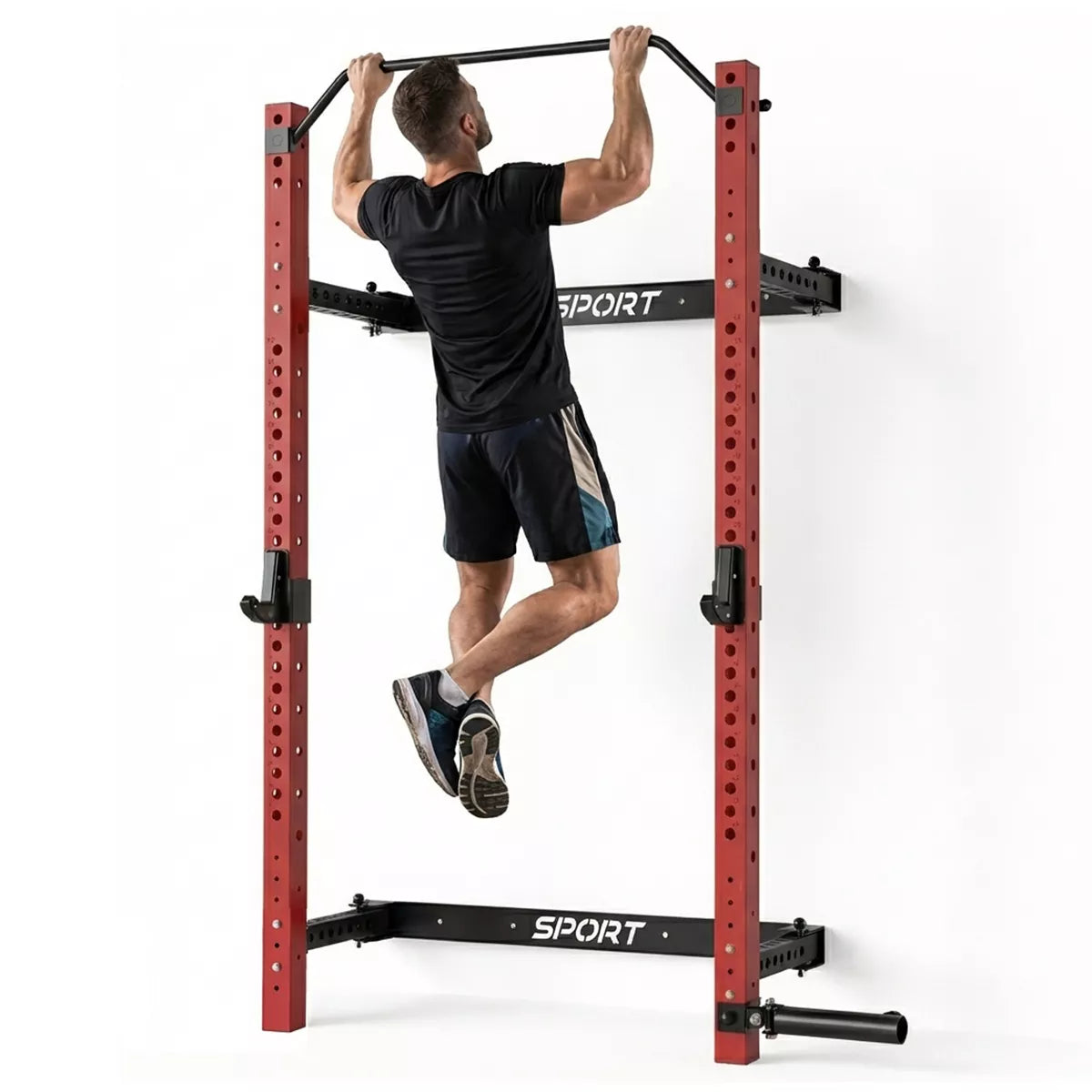Garvee Wall-Mounted Folding Squat Rack with 1000 lbs Capacity, Integrated Pull-Up Bar, J Hook, and Landmine Attachment for Home Gym