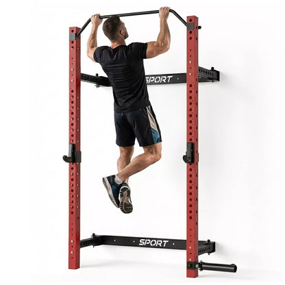 Garvee Wall-Mounted Folding Squat Rack with 1000 lbs Capacity, Integrated Pull-Up Bar, J Hook, and Landmine Attachment for Home Gym