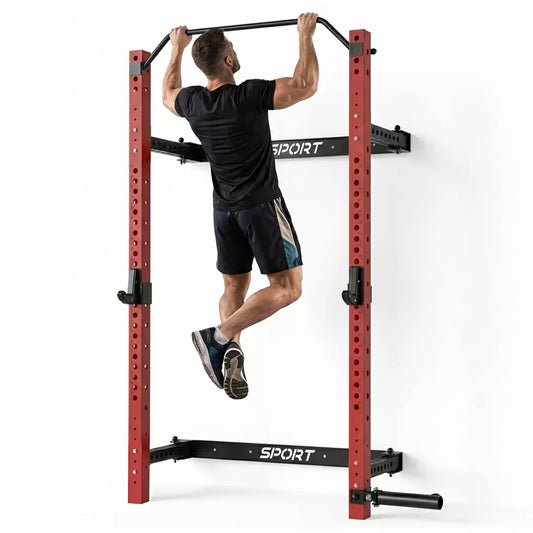 Garvee Wall-Mounted Folding Squat Rack with 1000 lbs Capacity, Integrated Pull-Up Bar, J Hook, and Landmine Attachment for Home Gym