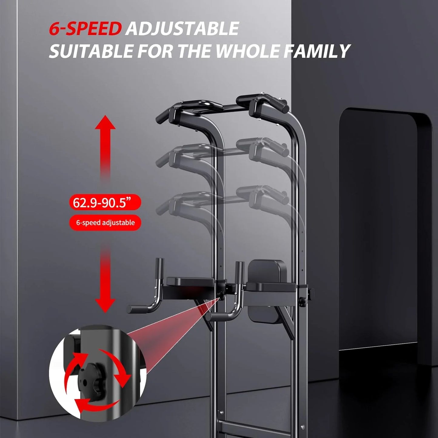 Adjustable Height Power Tower for Pull-Ups and Dips - Multi-Function Strength Training Station for Home Gym