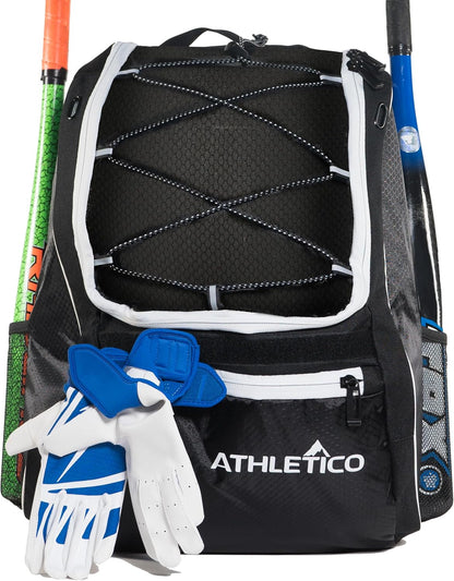 Baseball Bat Backpack - Versatile Gear Bag for Baseball, T-Ball, and Softball Equipment for All Ages | Accommodates Bat, Helmet, Glove, and Footwear | Includes Shoe Compartment and Fence Hook