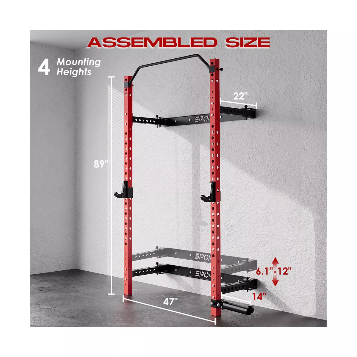 Garvee Wall-Mounted Folding Squat Rack with 1000 lbs Capacity, Integrated Pull-Up Bar, J Hook, and Landmine Attachment for Home Gym
