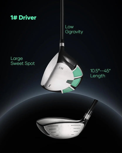 9-Piece Right-Handed Golf Club Set with Stand Bag and 3 Bonus Head Covers