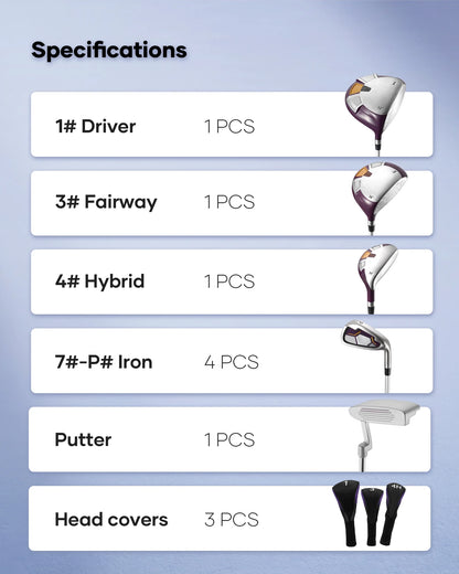 Comprehensive Golf Club Set: 8 Clubs for Men and Women with Right-Handed True Temper Steel Shafts, Putter, Stand Bag, and Bonus 3-Hybrid Head